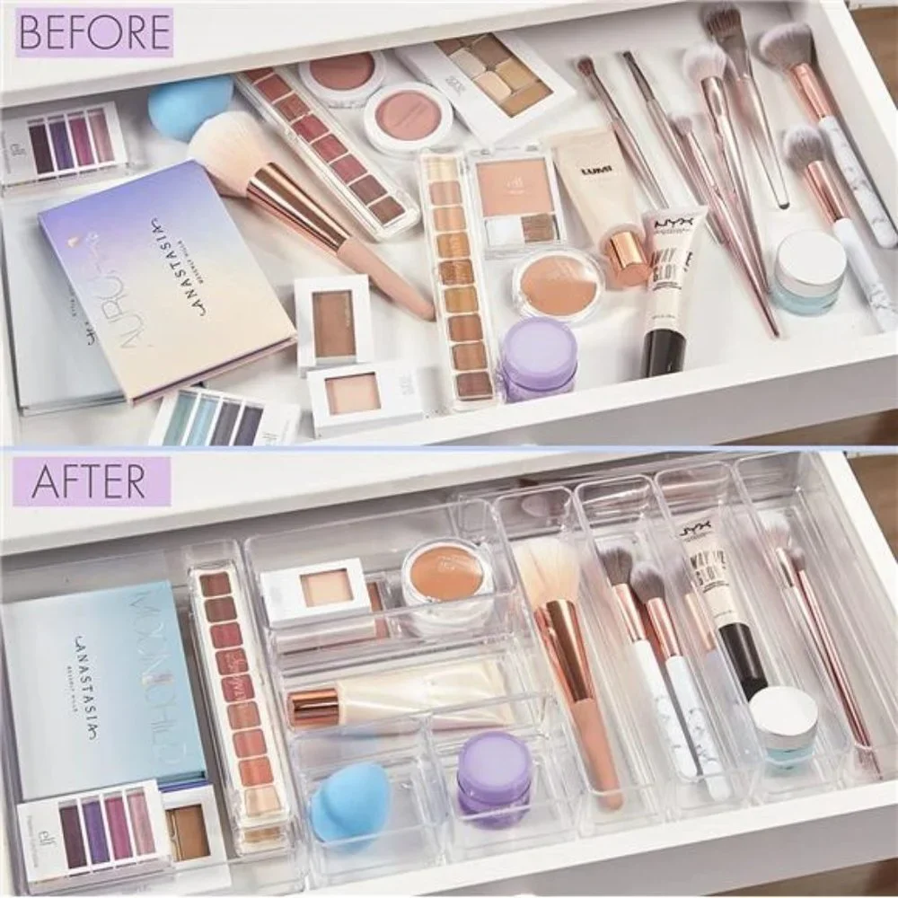 10-Piece Stackable Clear Drawer Organizer Set | Multi-size Trays